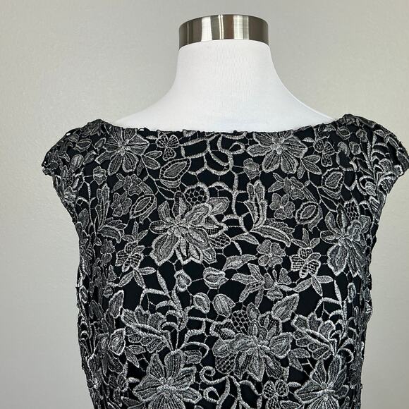 Ralph Lauren Lace Sleeveless Midi Sheath Cocktail Dress Black and Silver Size 6 - Picture 8 of 13